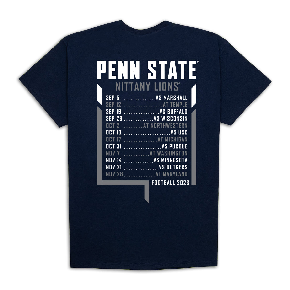 Penn State 2026 Football Schedule T-Shirt