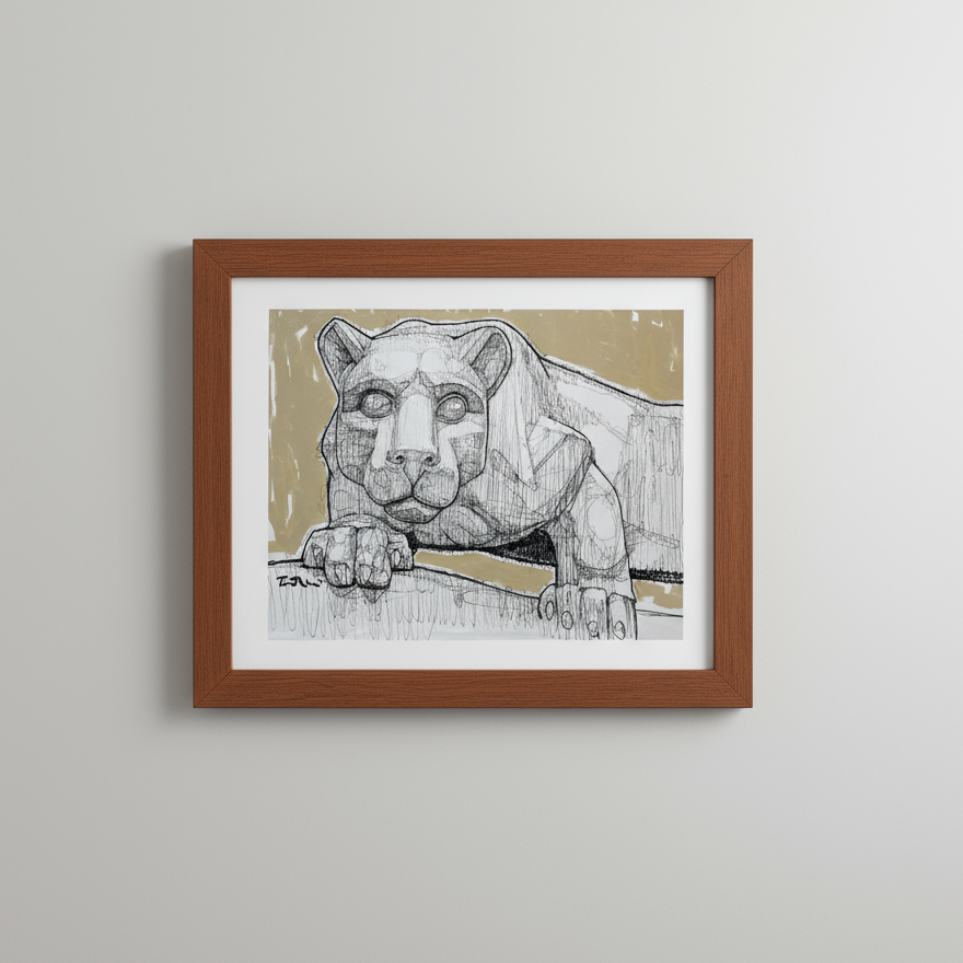 Penn State 20X24 Tom Mosser "Hail The The Lion Statue" Print