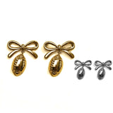 Nickel & Suede Waterproof Football Bow Stud Earrings