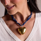 Nickel & Suede Bandana Charm Heart Necklace