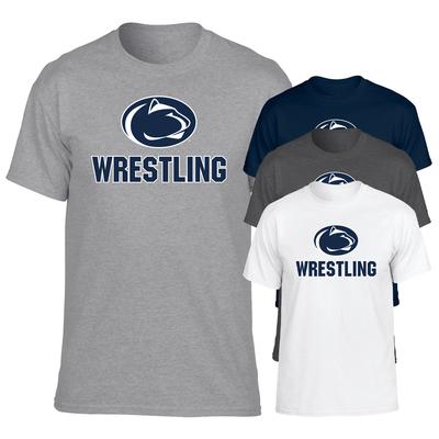 Penn State adult Wrestling Logo Tshirt in Dark Heather Grey by The Family Clothesline