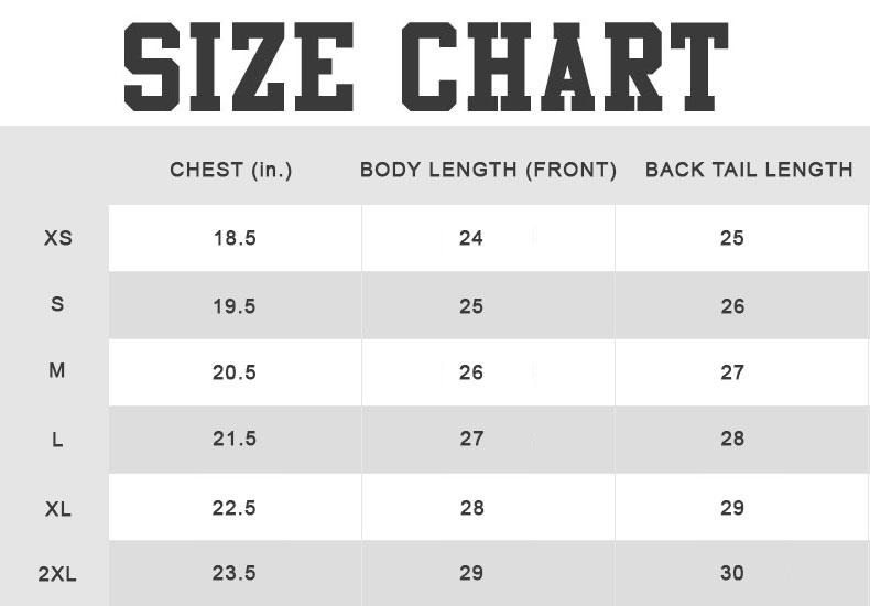 Pressbox Clothing Size Chart